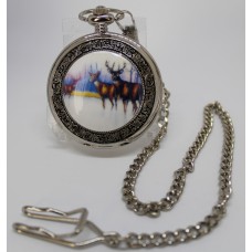 Stag Silver Quartz Pocket Watch with Chain